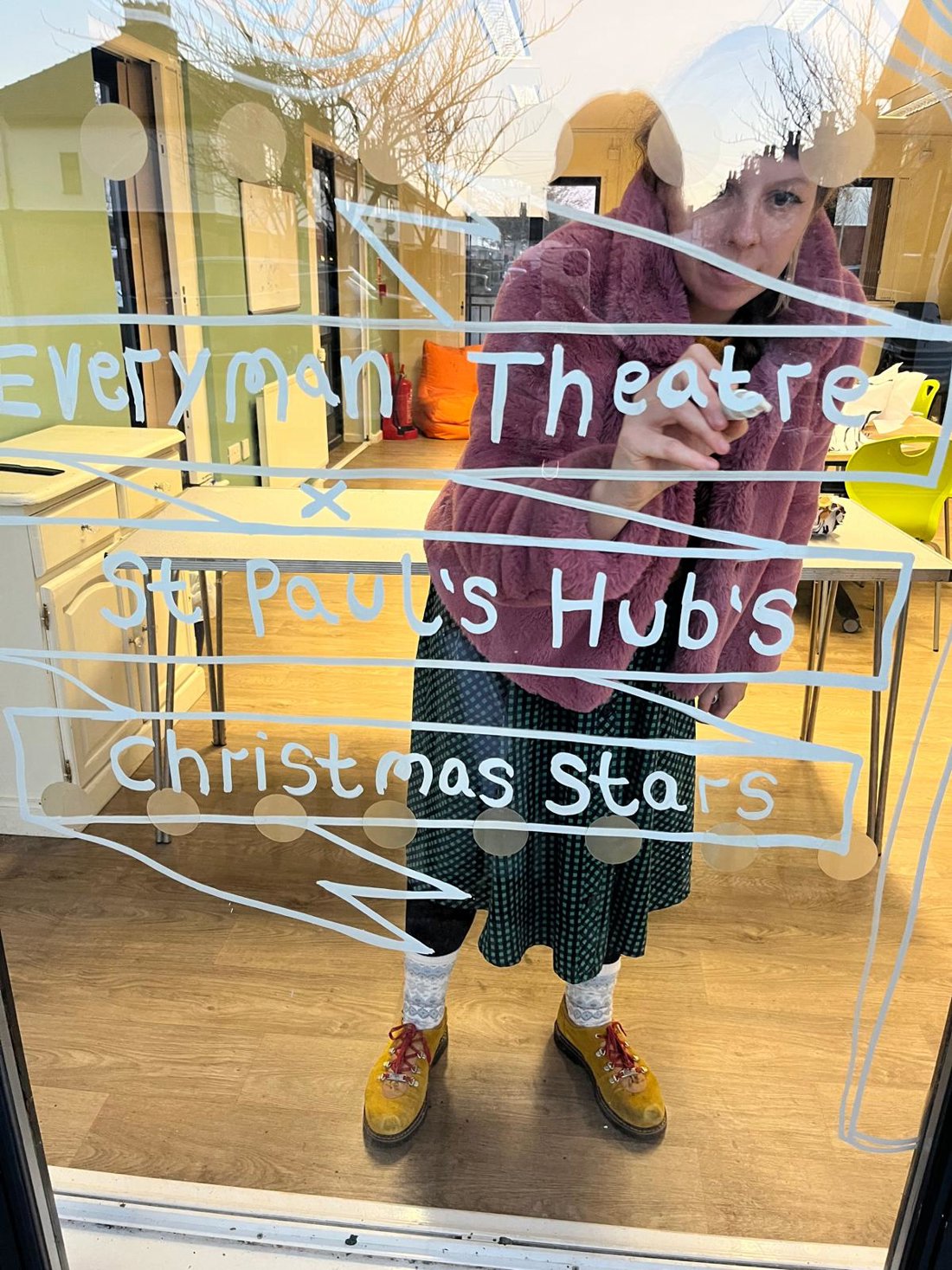 Emma Evans decorating St Paul's Community Hub for panto season