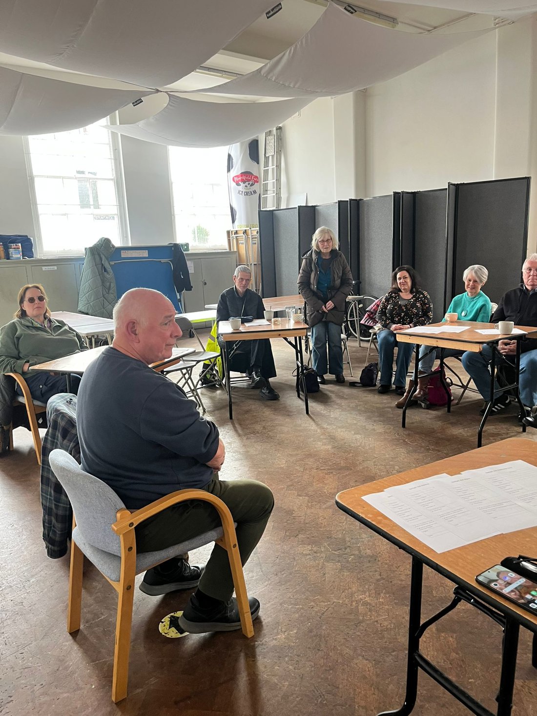 Theatre Service Engineer, Roger Hendry, talks to the group about the practical elements of theatre work