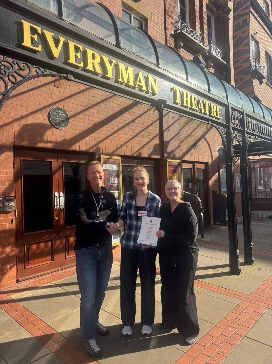 Anna Yefimchuk receiving her Gold Arts Award certificate from Mark Goucher and Arts Award Advisor, Camille Cowe