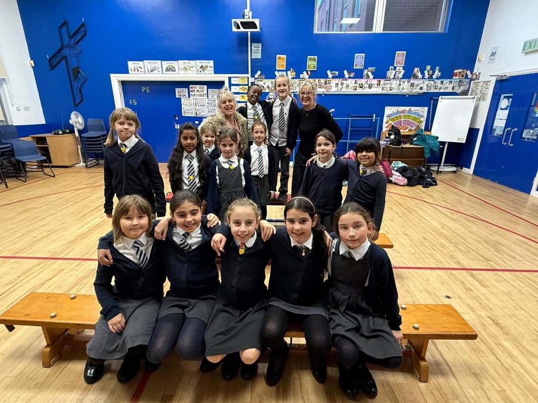 Julia and Caroline doing a special project with St Gregory's in Cheltenham